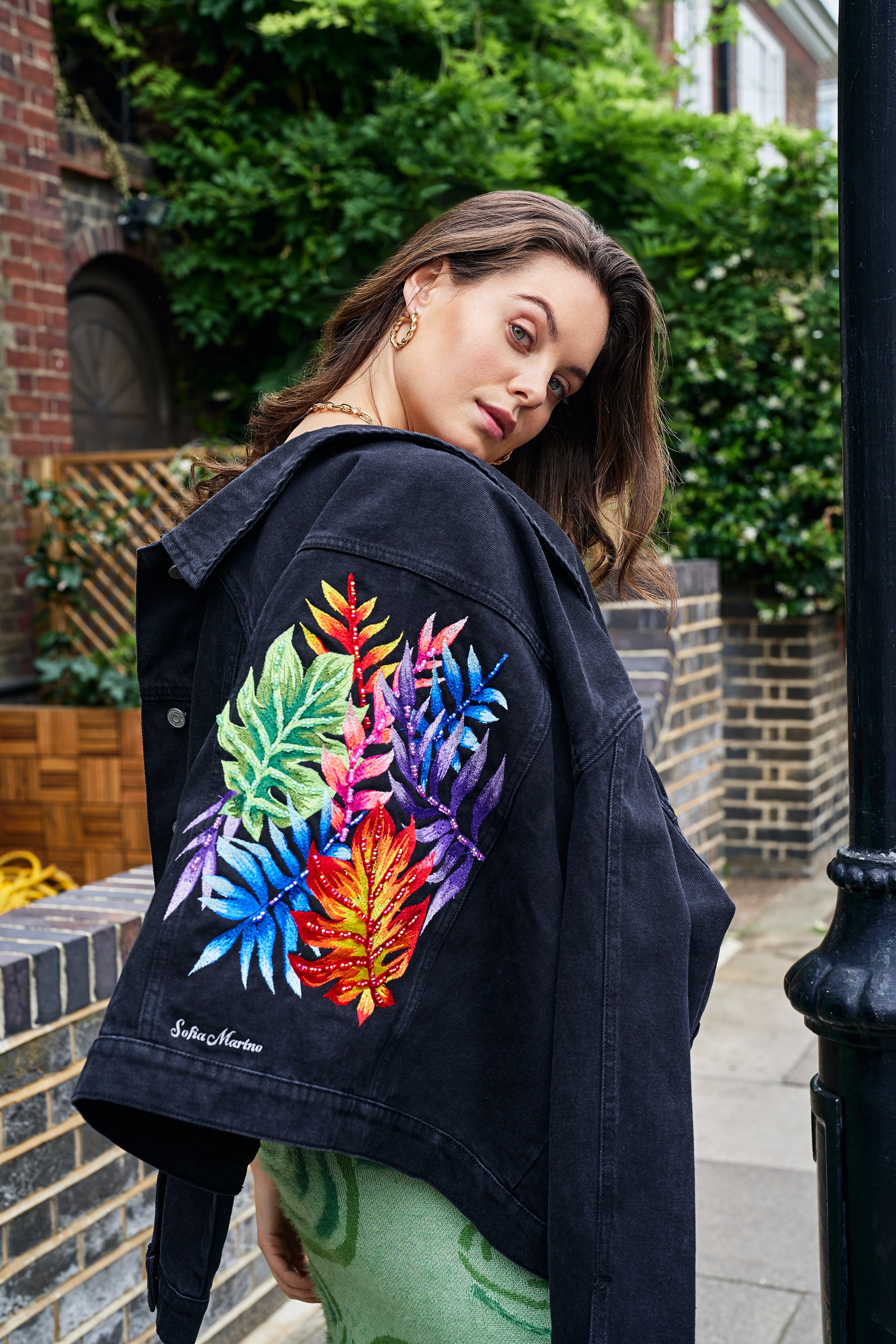 Tropical Leaves Embroidered Denim Jacket - Sofia Marino – Sofia Marino