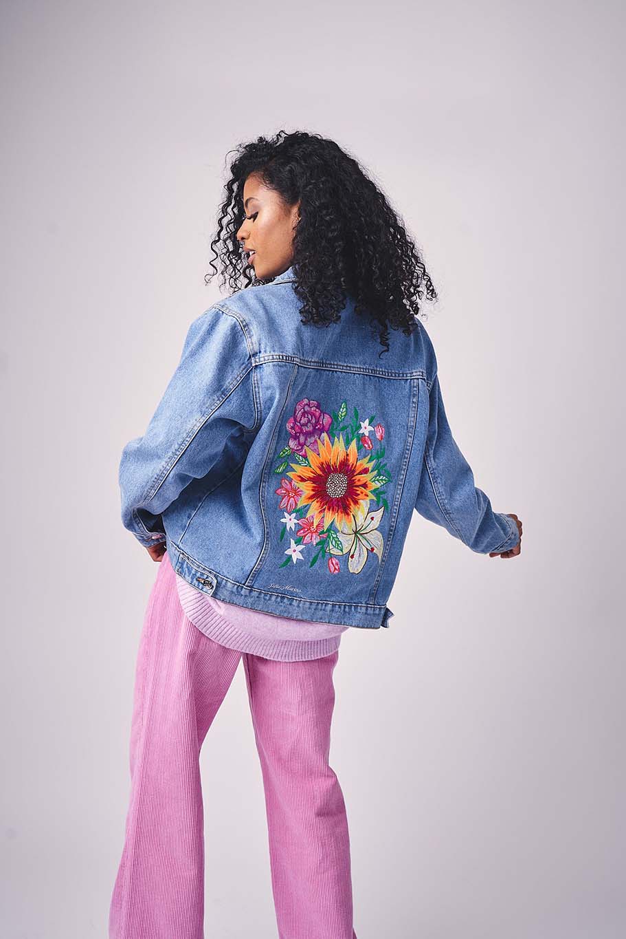 Adoration Sunflower Embroidered Denim Jacket - Sofia Marino