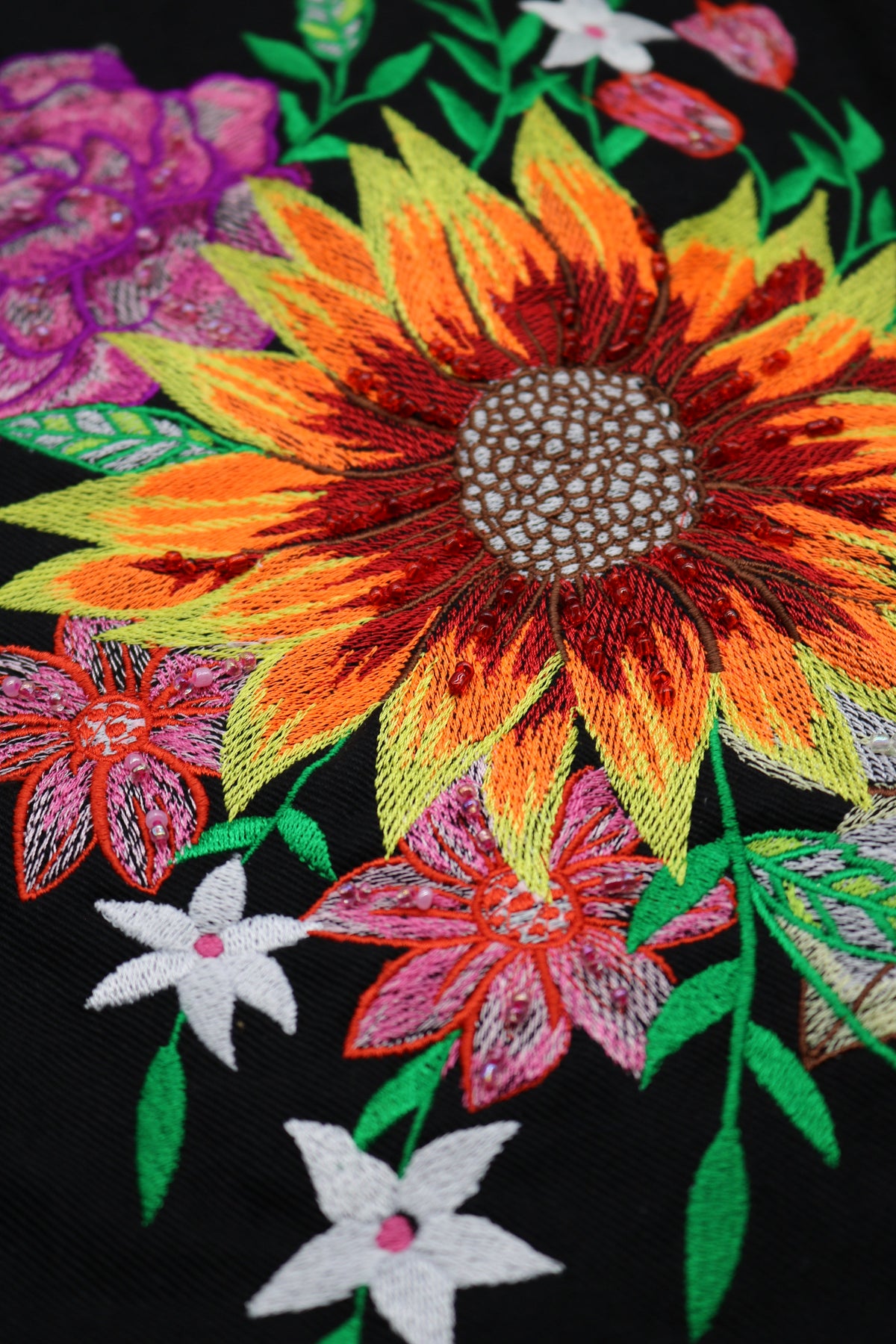 Adoration Sunflower Embroidered Denim Jacket - Sofia Marino